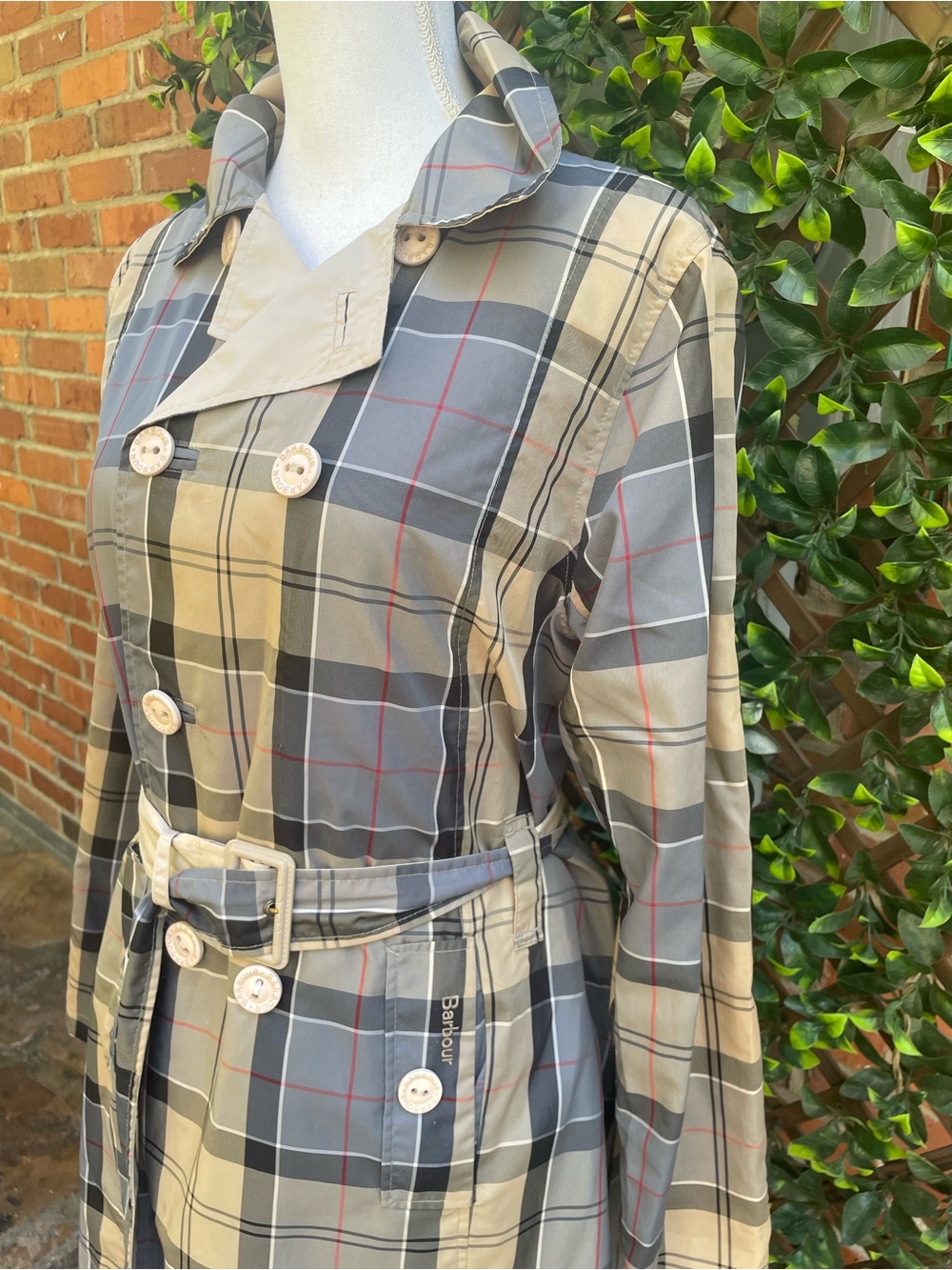 Barbour Reversible Cedar Mac Check Waterproof Jacket Trench Coat Sz UK 14 US 10 - Picture 4 of 12